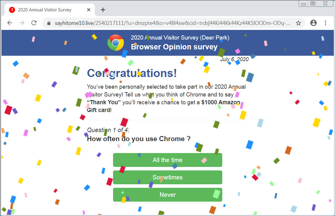 Remove the Chrome Annual visitor survey scam