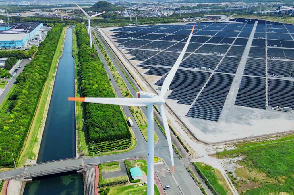 Japan solar panels power windmill green technology energy