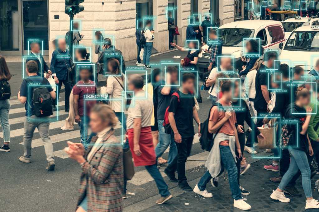 People on street AI facial recognition